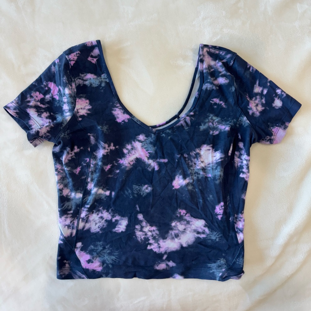 Lululemon Athletica Blue Purple Crop Top Short Sleeve